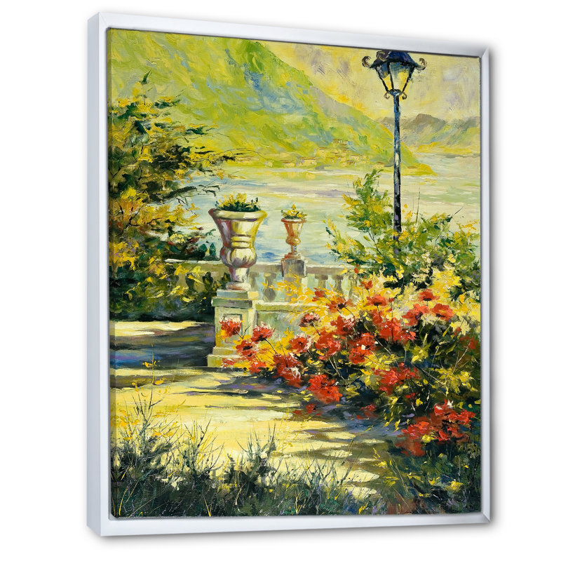«Green Coastal Spring Landscape», impression sur bois vert traditionnel, H 12 po x l 8 po, Toile avec cadre flottant blanc