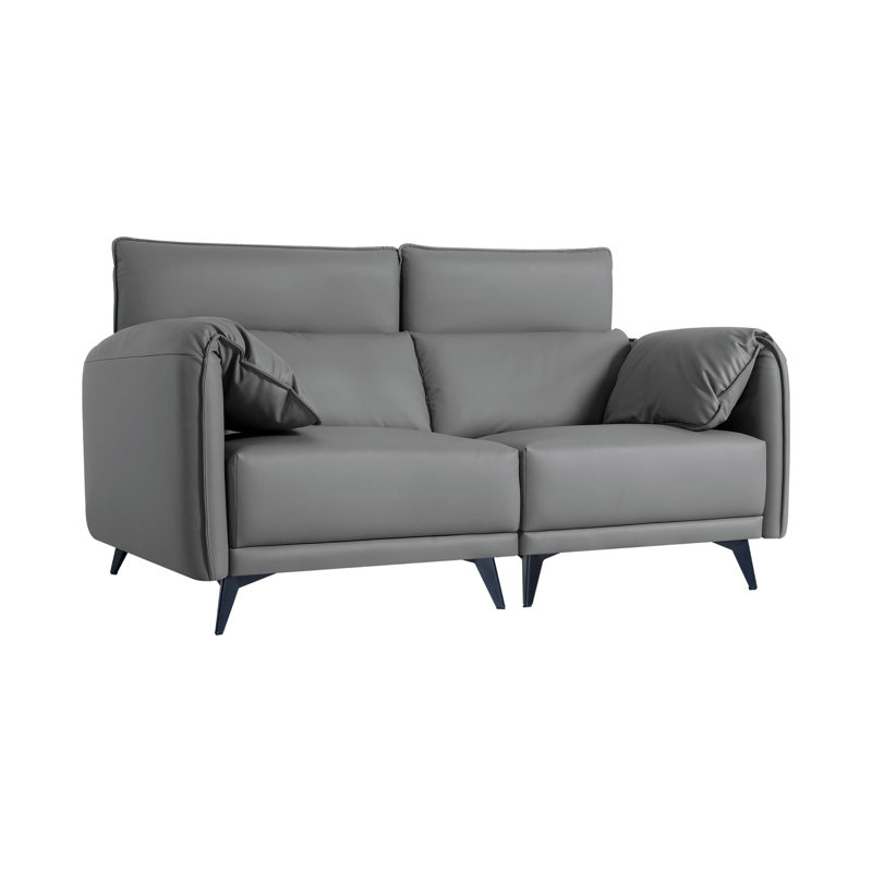 Canapé Gettie, canapé convertible à haut dossier, canapé 2 places avec appuis-tête, Cuir synthétique gris