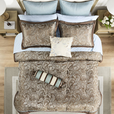 Édredon pour très grand lit 12 pièces - bleu / brun avec des draps en coton confortables et un motif cachemire élégant taille 100% superbe