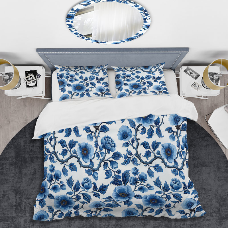 Ensemble de housse de couette Cobalt Blue Floral Transitional IV - Transitional