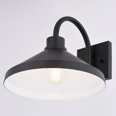 Highland Park 9.5 In. H 1-Light Matte Black And White Outdoor Wall Sconce, Durable Steel With White Interior, LED Compatible, Use For Exterior Porch Patio Front Door Or Garage