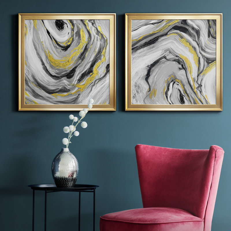 «Bold Agate I», ensemble de 2 reproductions d'art sur toile, H 17,5 po x l 35 po x P 1,5 po, Or