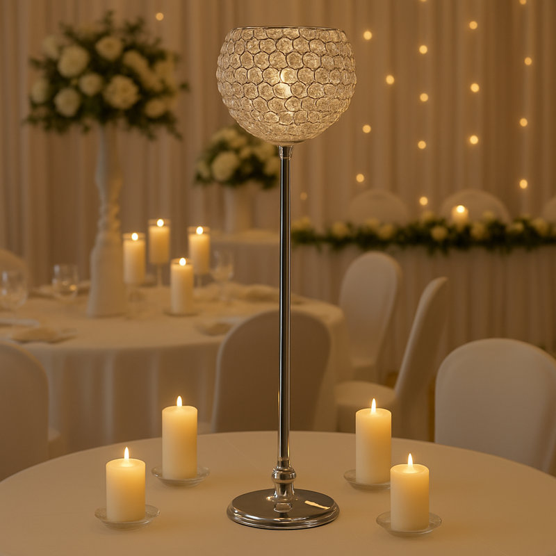 Crystal Tabletop Candelabra, Silver