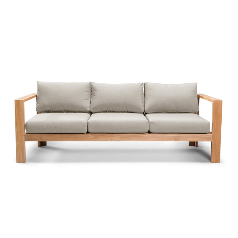 Ando Teak Patio Sofa with Sunbrella Cushions, Cast Silver Sunbrella®