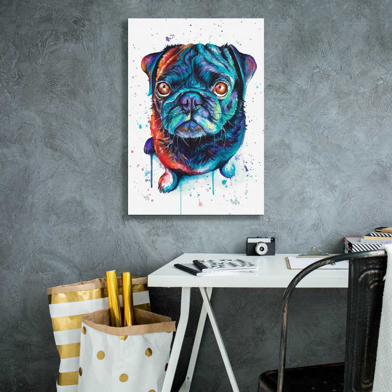 Art mural sur toile Winston Porter «Rainbow Dogs Pug» par Lindsay Kivi, H 26 po x l 18 po x P 0,75 po