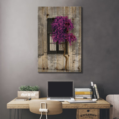 «Tree in Front of Window Mauve Pop Color Pop» par Panoramic Images - impression sans cadre sur bois