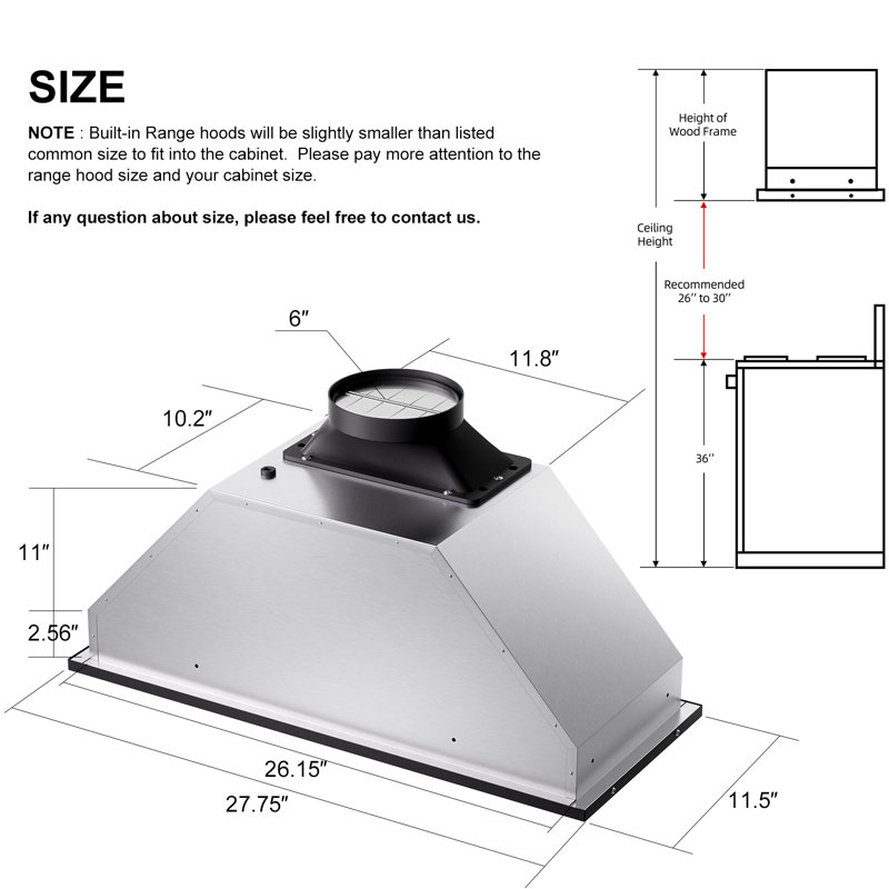 30 In. 900 Cfm Insert Range Hood In Black Stainless Steel With Dishwasher Filter