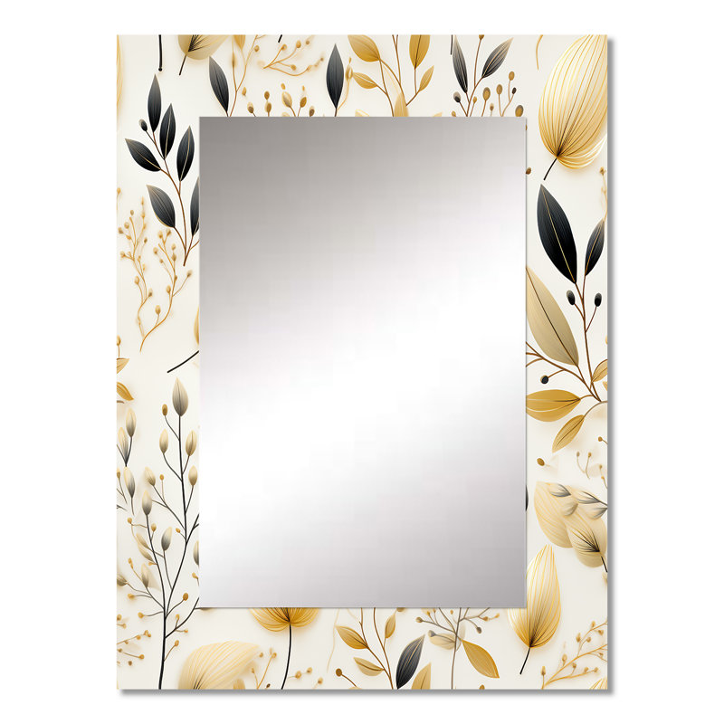 Solley Neutral Leaves - Plants Mirror, Boho Unique Wall Mirror, Printed Metal Art, 32" x 24"