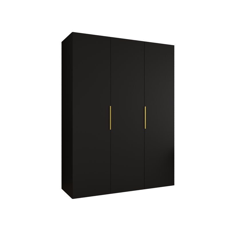 Manufactured Wood Wardrobe, black matt + handles: gold