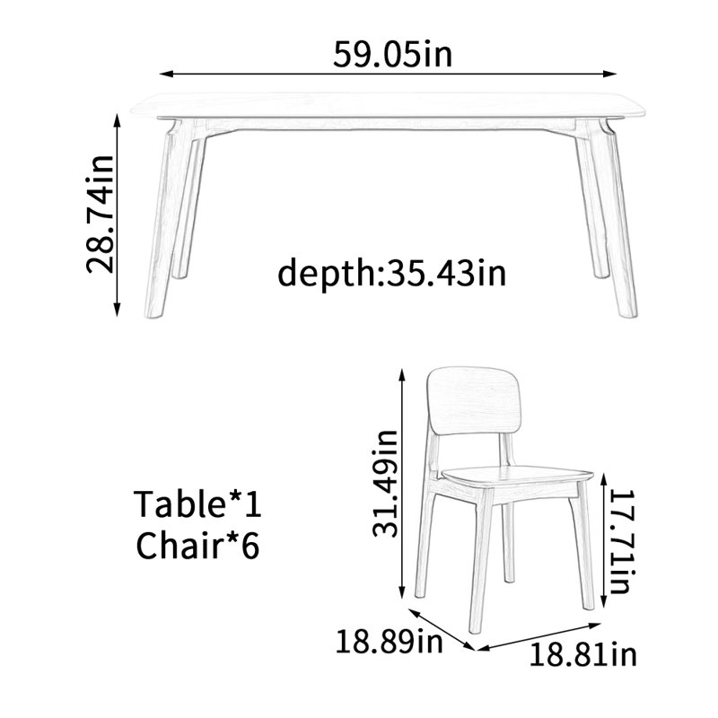 Ensemble de table de salle à manger Modern, H 28,74 po x L 59,05 po x l 35,43 po