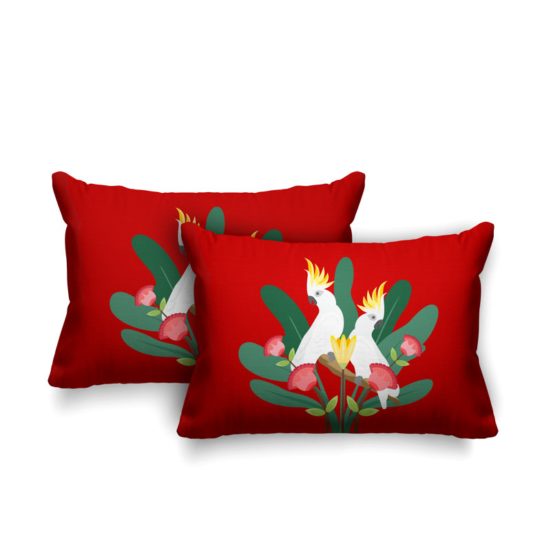 Coussin lombaire intérieur / extérieur Flocked Birds, Rouge