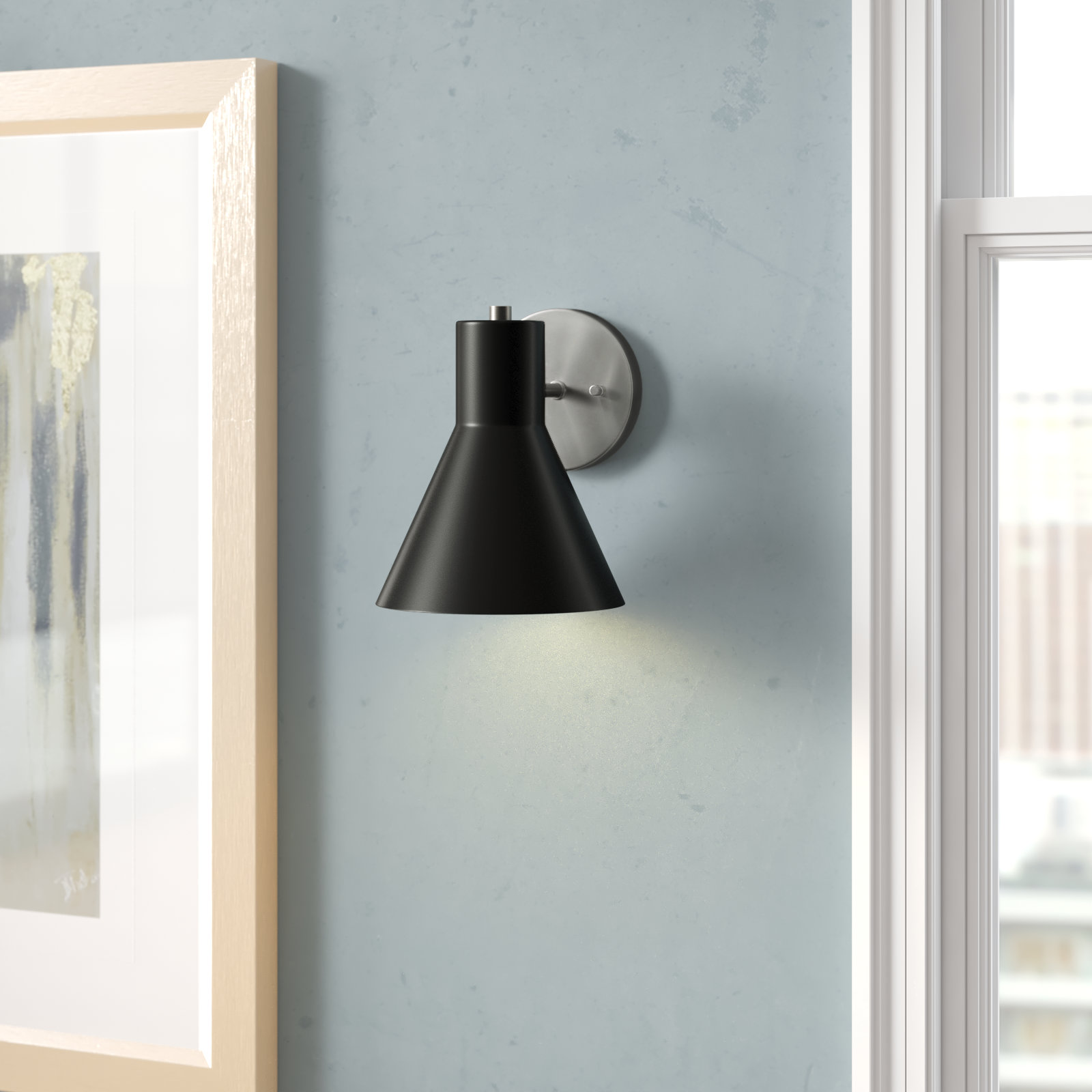 Byers 1 - Light Dimmable Armed Sconce, No, Brushed Nickel/Steel Black
