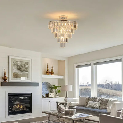 Grand lustre en cristal chromé blanc, plafonnier suspendu de style moderne pour la salle à manger salon chambre à coucher (sans ampoule)