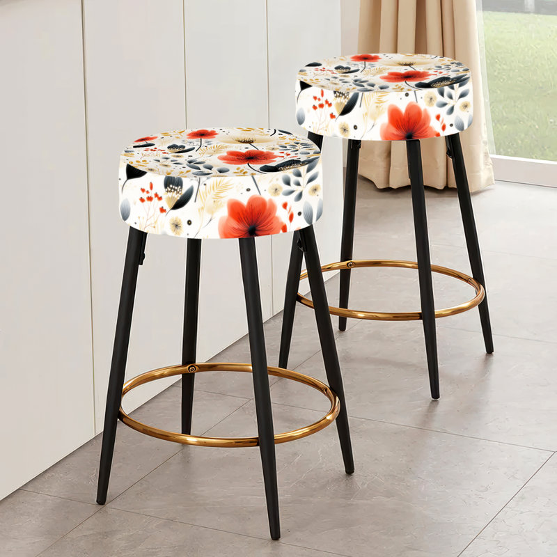 Ensemble de 2 tabourets à imprimé animal, Motif floral aquarelle fantaisie corail