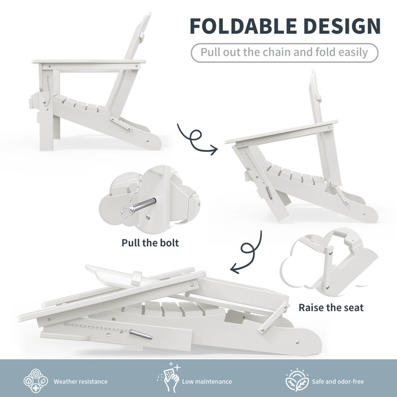 HDPE Folding Adirondack Chair, White