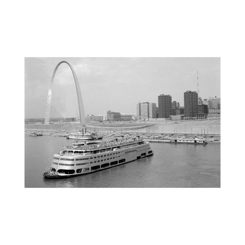 1960s St. Louis Missouri Gateway Arch Skyline Mississippi River SS Admiral Casino And Other Riverboats - Wrapped Canvas Print