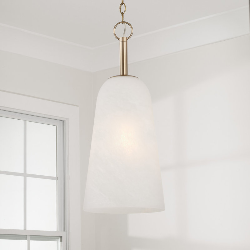 10" W x 24" H 1-Light Pendant in Matte Brass with Faux Alabaster Glass