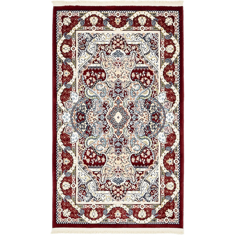 Tapis bleu marine / ivoire Eleanor, Red, Rectangle 3 pi 1 po x 5 pi 3 po