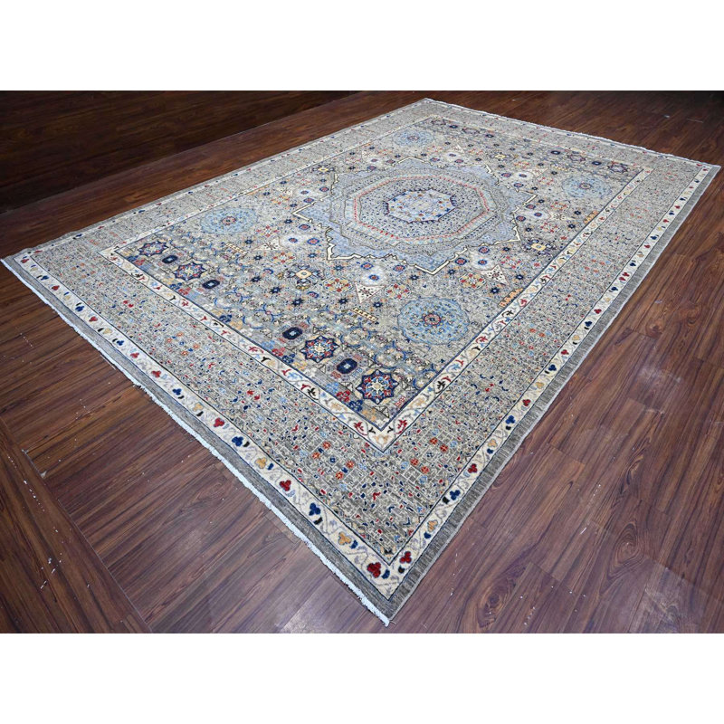 Tapis oriental gris 100% laine noué à la main 9 pi 11 po x 14 pi 3 po Dynasty 14th Century