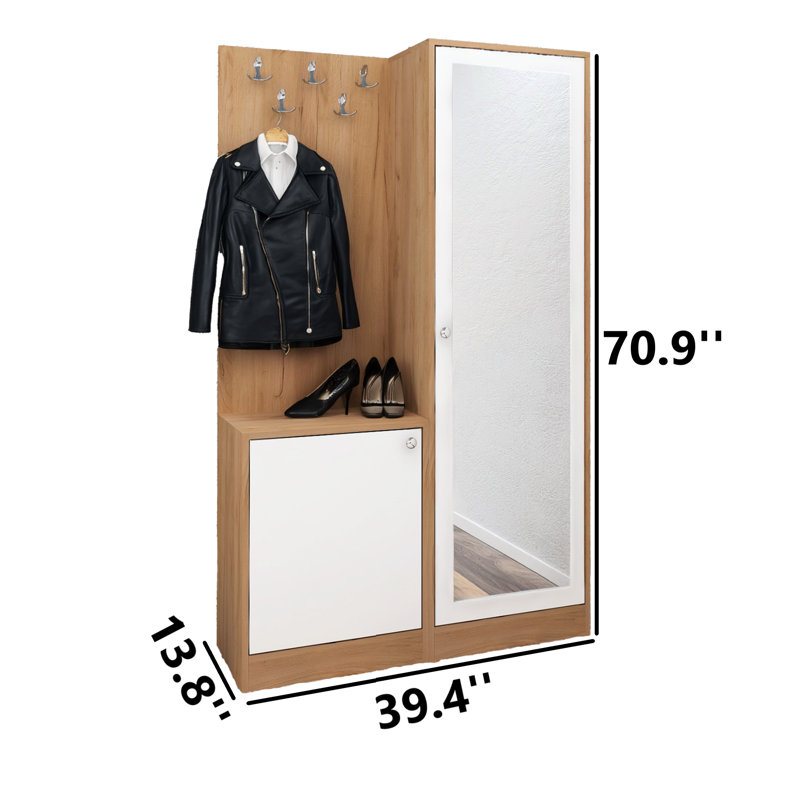 Hall Tree 39.4'' Wide With Mirror And Shoe Storage