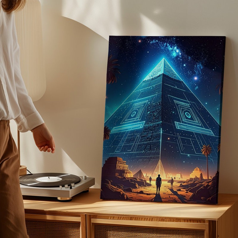 Reproduction d'art mural égyptien sous un ciel galactique, H 16 po x l 20 po