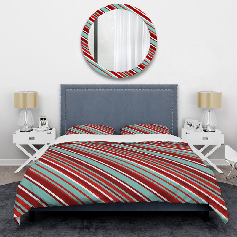 Motif rayé rouge et brun - Ensemble de housse de couette abstrait - Microfibre de polyester