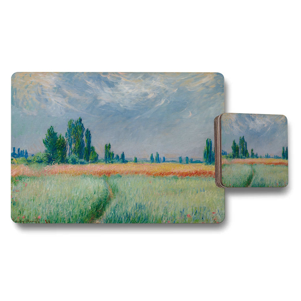 Impressionist Landscape Placemat And Coaster Set With Field And Sky