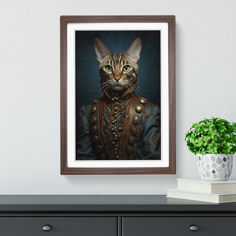 Bengal Cat Surrealism No.3 - Framed Print, 34cm H x 25cm W x 2cm D, Walnut Framed