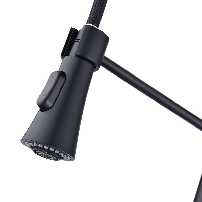 Commercial Kitchen Faucet In Matte Black, Spring High Arc Pull Down, Scratch & Spot , 304 Stainless Steel Modern Single Handle Down Function, Steel, 8.8" Spout Height, 1.8Gpm Flow Rate