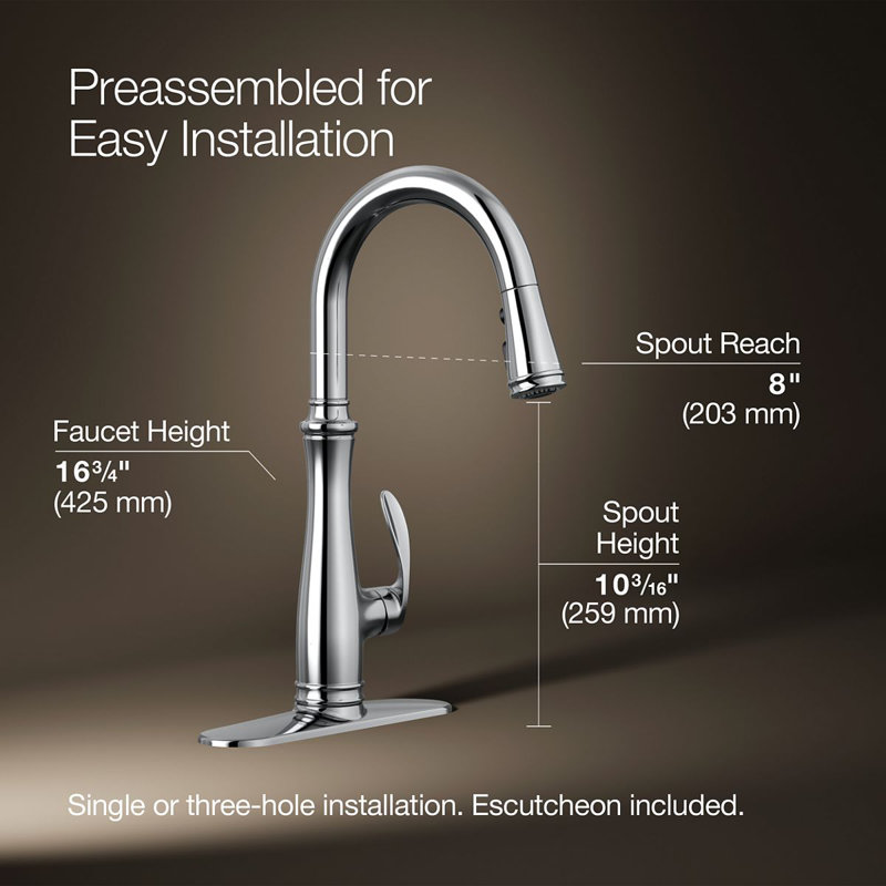 Bellera® Pull Down Single Handle Kitchen Faucet with Handle and Supply Lines, Polished Chrome