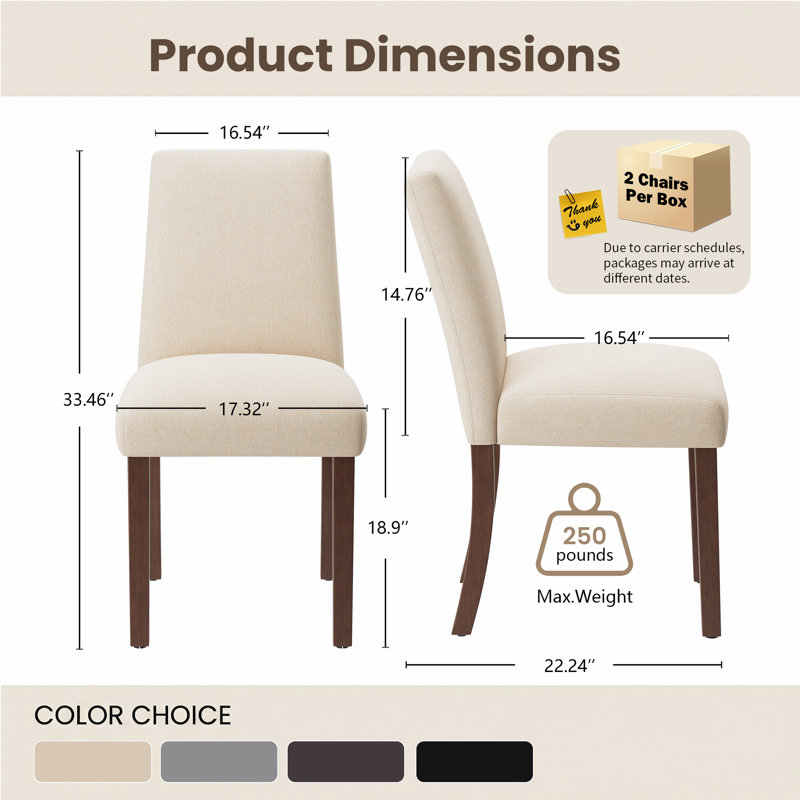 17.3'' Wide Modern Upholstered Fabric High Back Parsons Side Dining Chair with Solid Wood Legs, Beige 