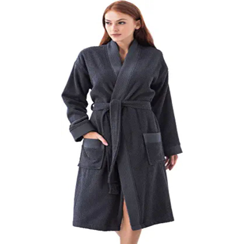 Peignoir de luxe pour femme SEYANTE - Kimono en coton éponge turc biologique certifié GOTS, Gris anthracite, TG