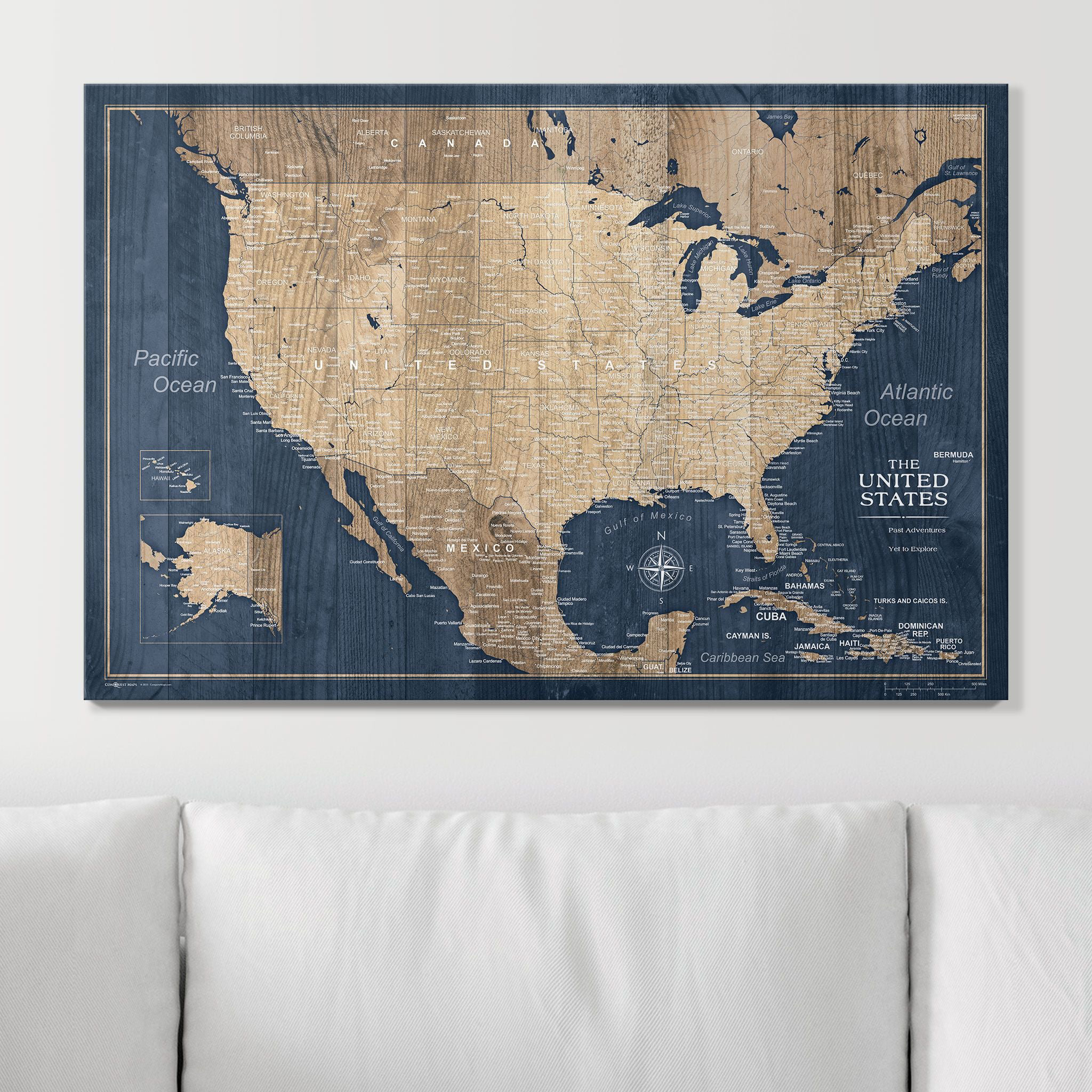 Breakwater Bay USA Push Pin Travel Destination Map, Pinable Canvas W ...