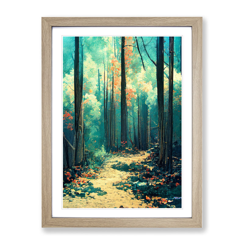 Forest No.5 Abstract 1 Piece Single Picture Frame Painting, 46cm H x 34cm W x 2cm D, Oak