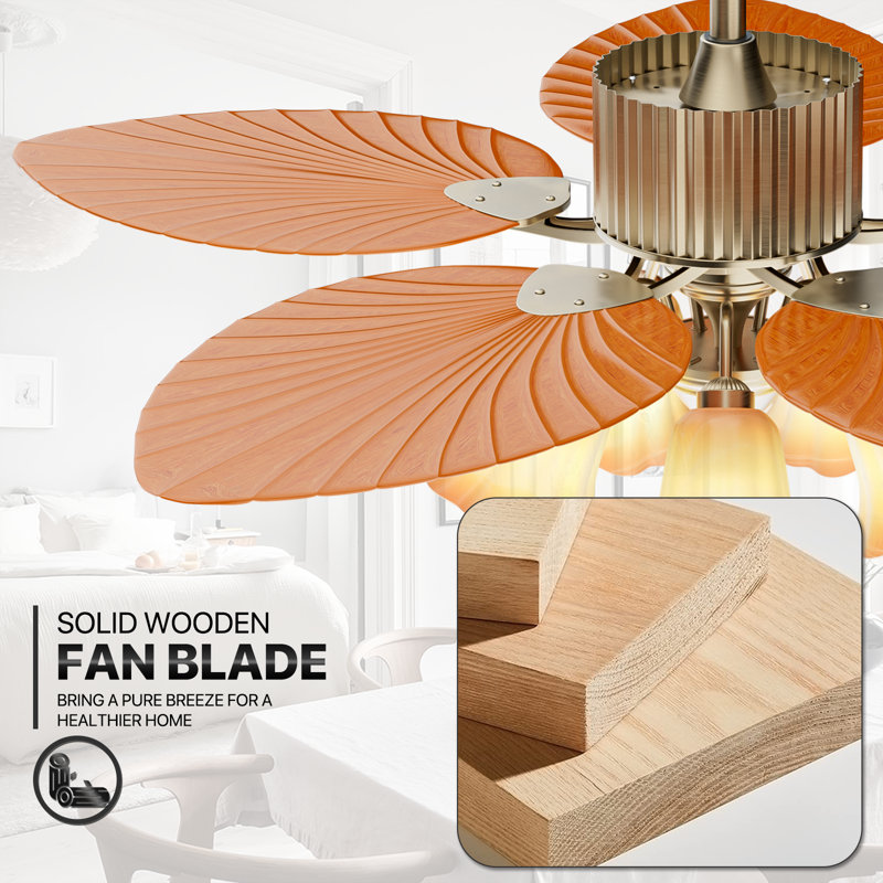 Golden Polished Tropical Ceiling Fan with LED Lights and Remote