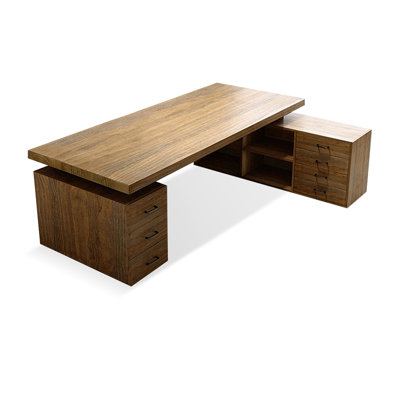 Light Walnut Color L-Shaped Solid Wood with 7 drawers desk