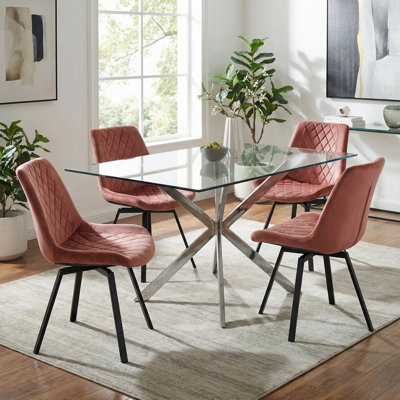 Chaise d’appoint rembourrée velours rose Dunfee