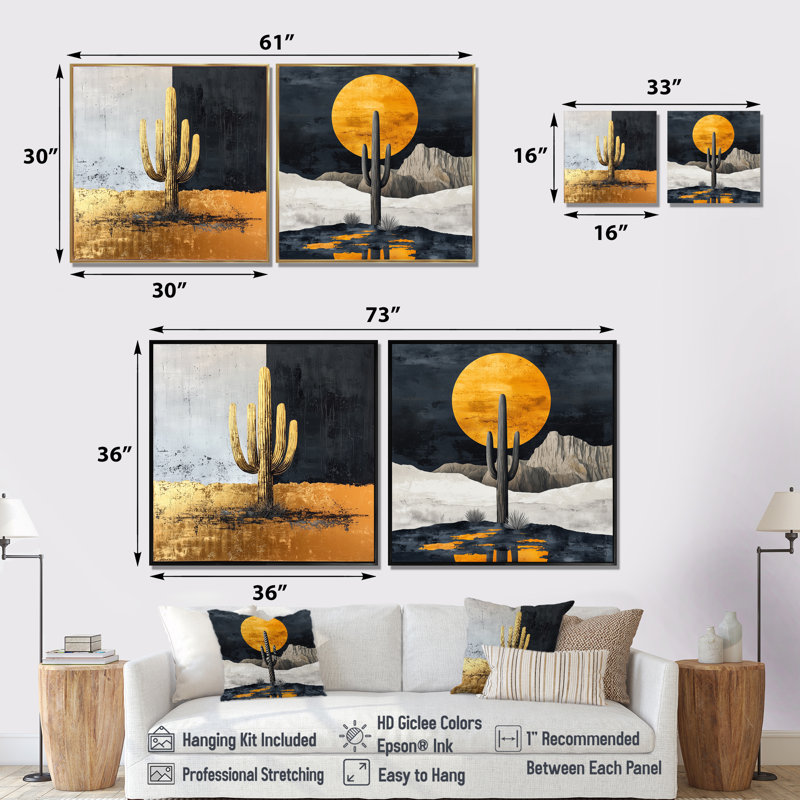 Cactus formes abstraites forme pure I - décoration murale cactus floral - art mural traditionnel 2 pièces, Ne s’applique pas