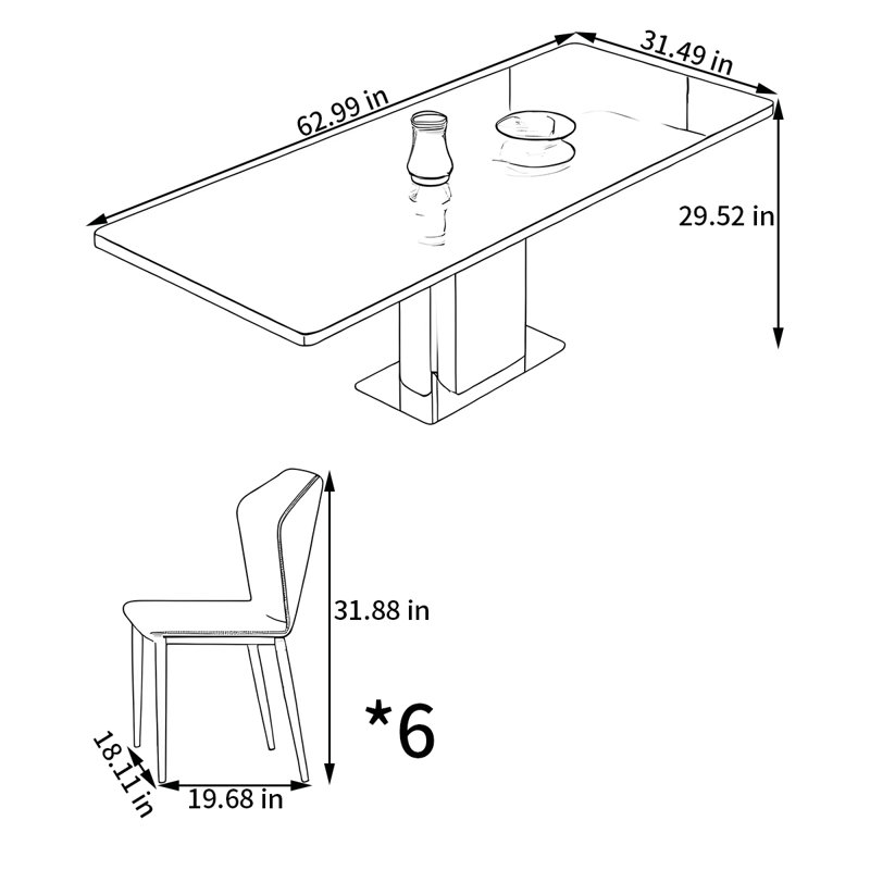 Ensemble de table de salle à manger et chaises Modern Rock, H 29,52 po x L 62,99 po x l 31,49 po