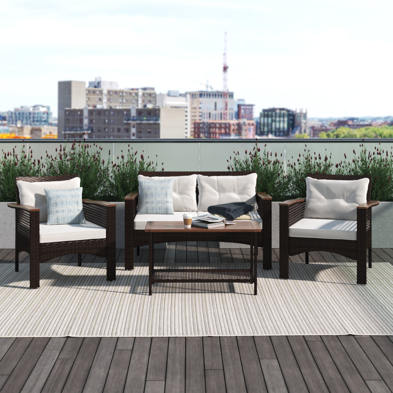 Lark Manor Alexzandrea 4 Person Outdoor Seating Group with Cushions