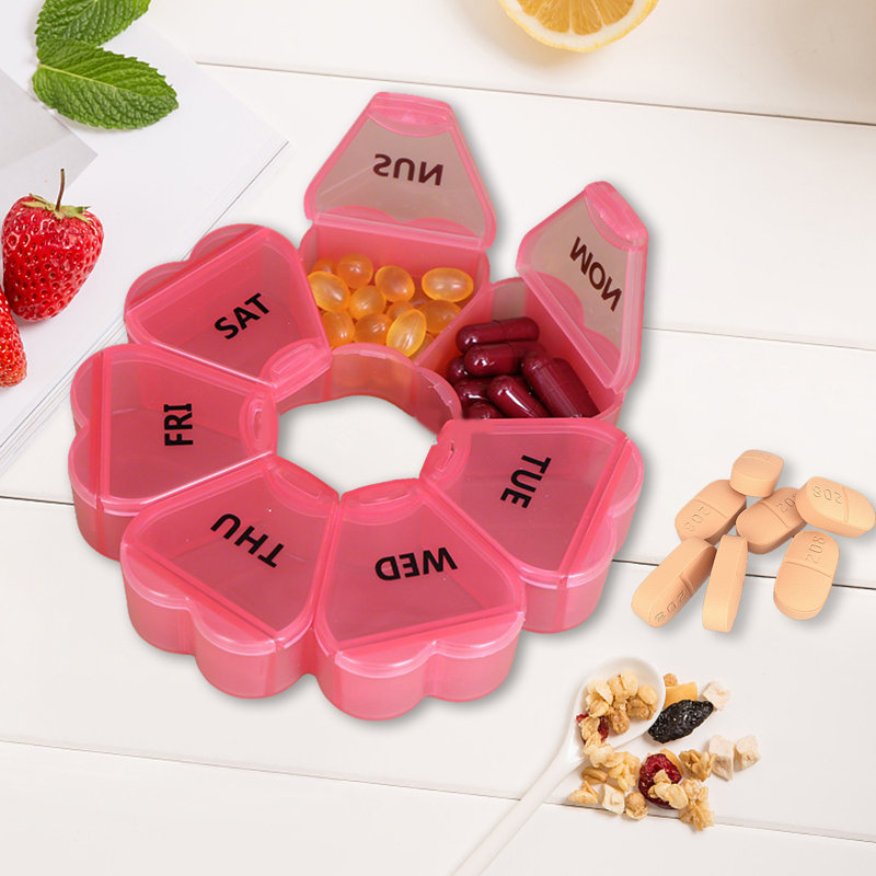 7-Day Pill Case Push Button Easy To Use, Red