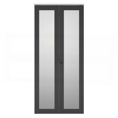 36 In. X 80 In. Full Lite Frosted Glass Black Mdf Bi-Fold Door With Hardware Kit And Door Handle