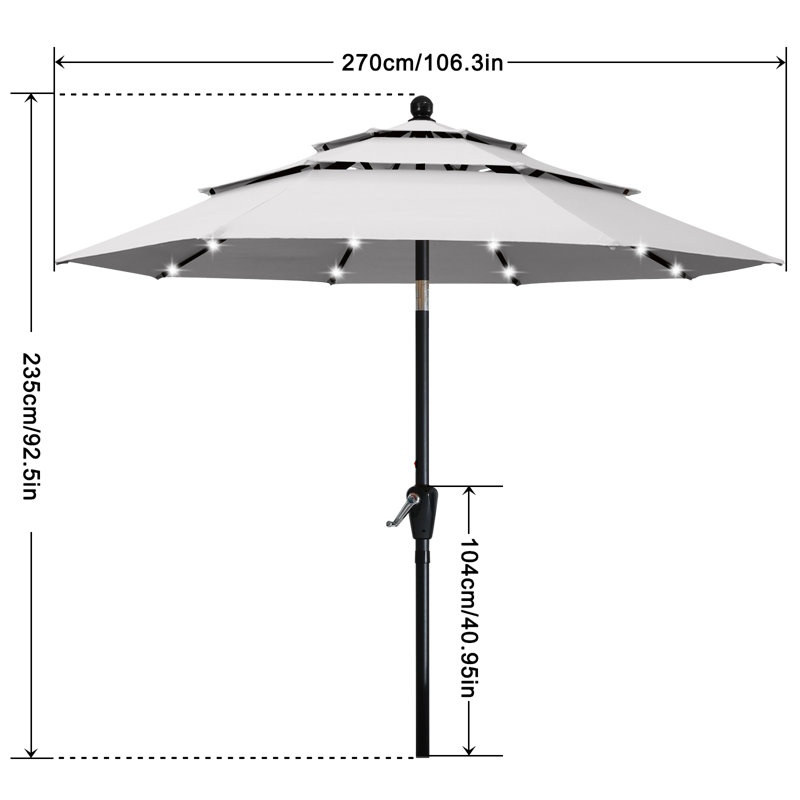 Parasol de marché éclairé Caerphilly, 106.3" W x  106.3" D, Gris clair