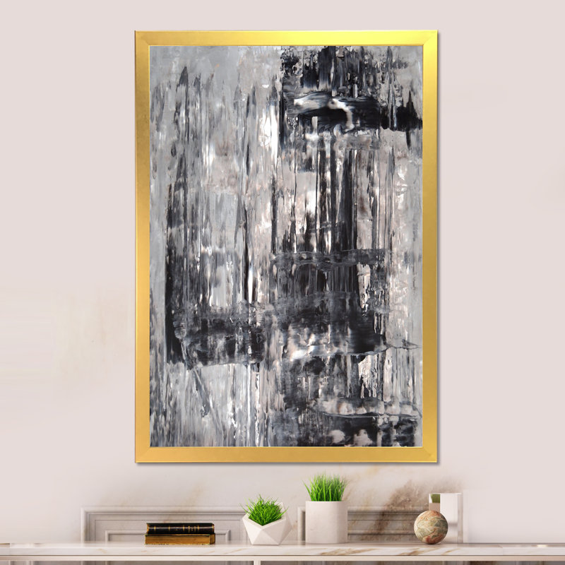 Art moderne gris et bleu II 2FDP47743, H 12 po x l 8 po x P 1 po, Encadrement doré