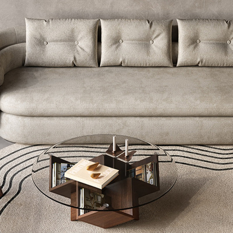 Round glass coffee table, 13.78" H x 39.37" L x 39.37" W