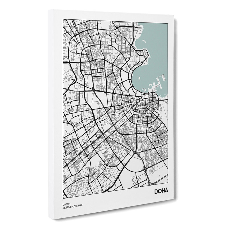 Map Doha Qatar - Wrapped Canvas, 50cm H x 35cm W x 3cm D