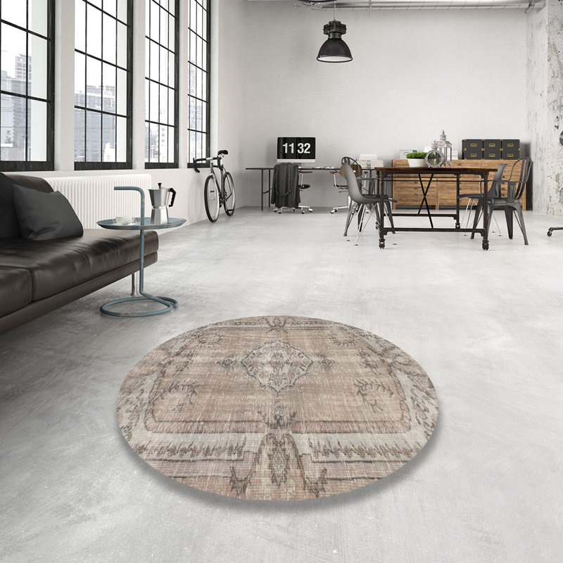 Tapis contemporain brun / gris, Rond 7 pi