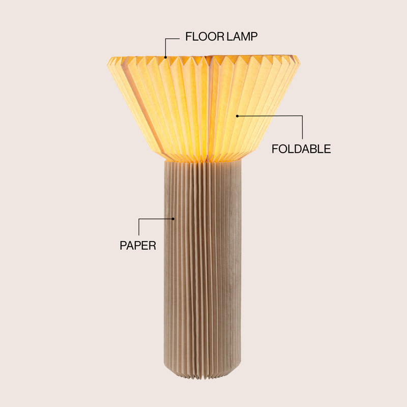 Archer 37" Modern Minimalist Pleated Shade Floor Lamp, Natural