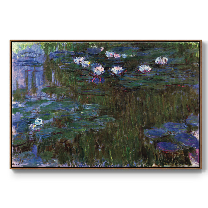 «Water Lillies # 3» par Claude Monet, reproduction sur toile, H 25 po x l 37 po x P 2 po, Noyer