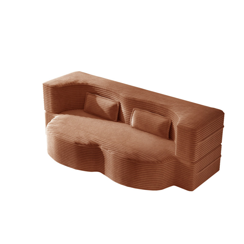 Evren Boneless Modern Minimalist Compression Convertible Floor Sofa Bed with Pillows, Corduroy Coffee